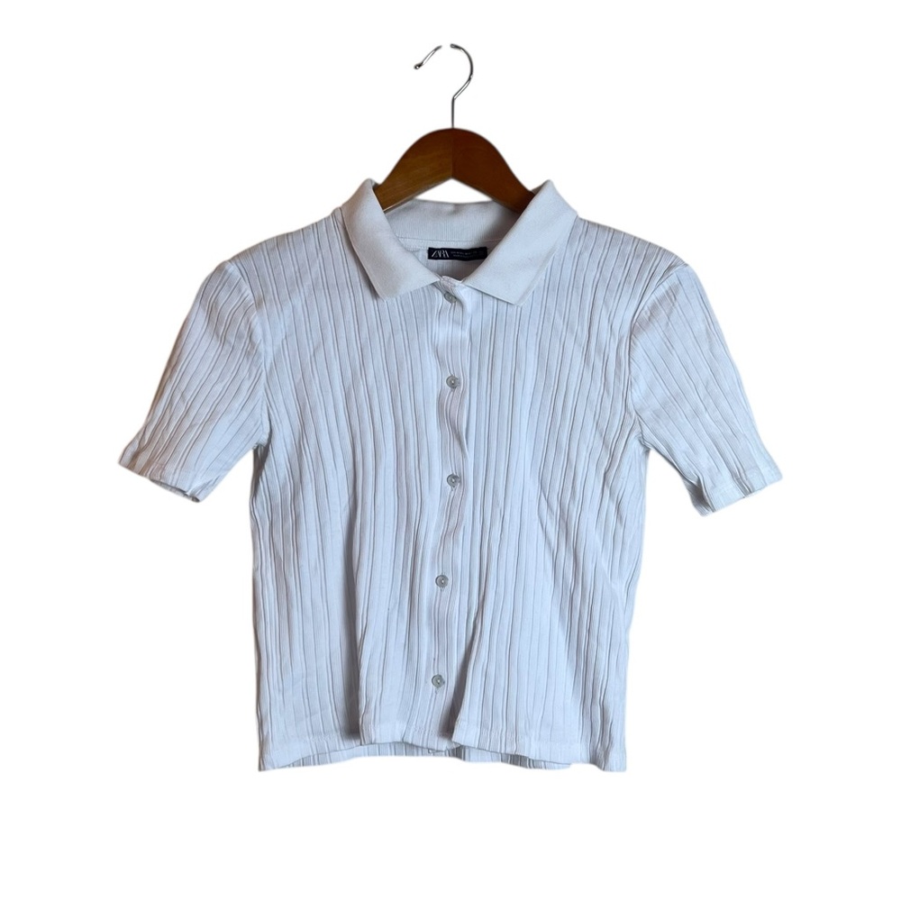Zara off white 100%‎ cotton ribbed polo